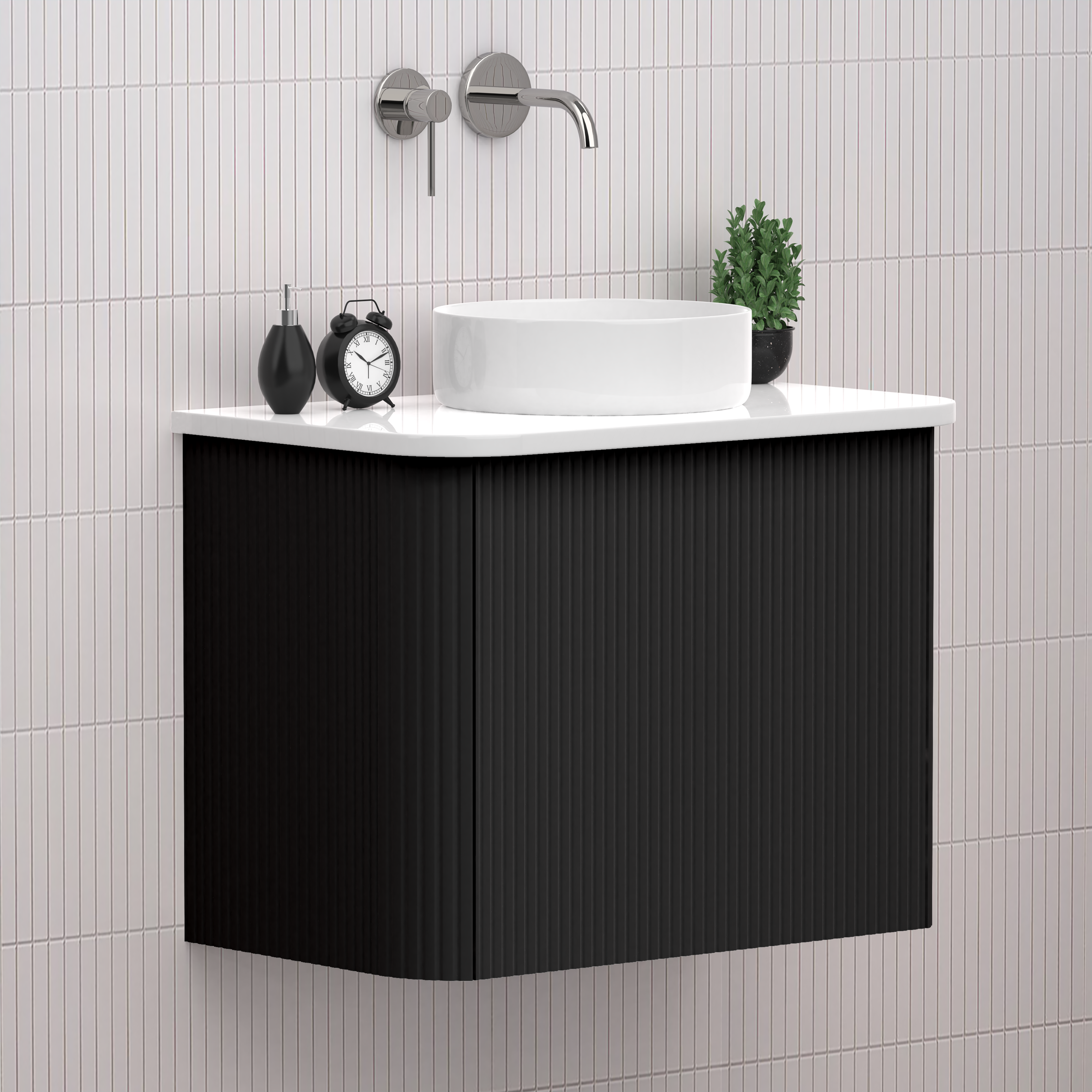 Matte Black 600mm Fluted Wall Hung Vanity