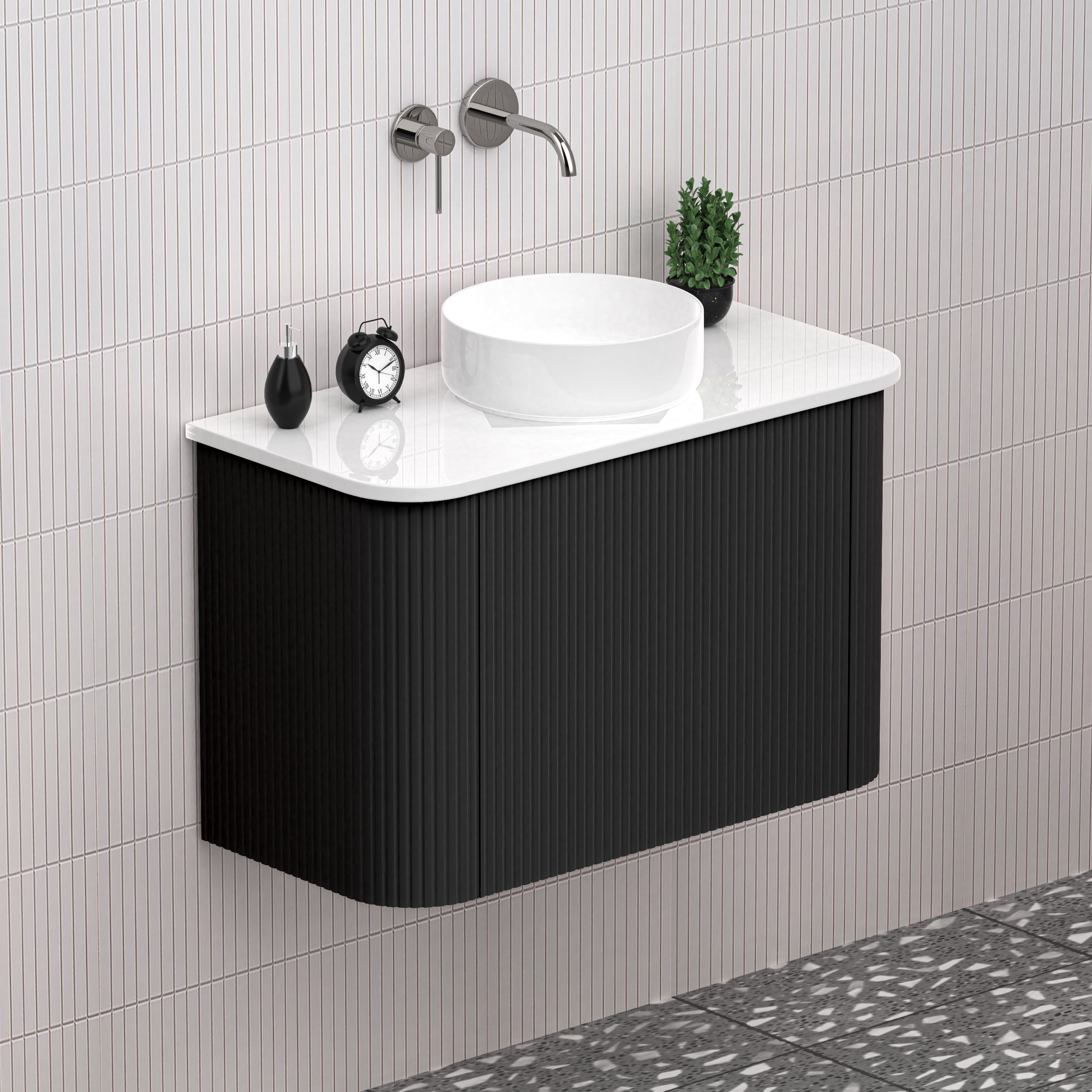 Matte Black 750mm Fluted Wall Hung Vanity