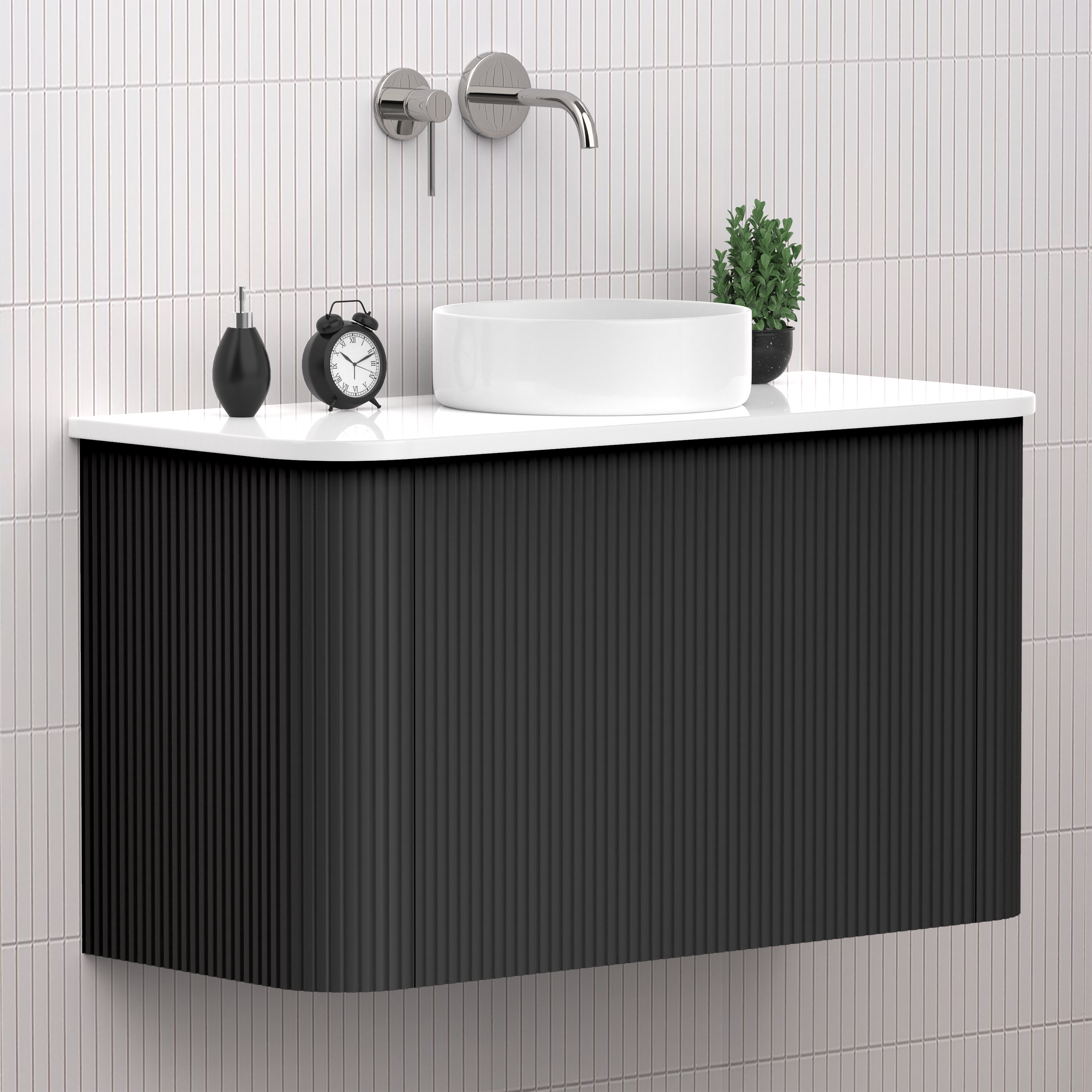 Matte Black 900mm Fluted Wall Hung Vanity