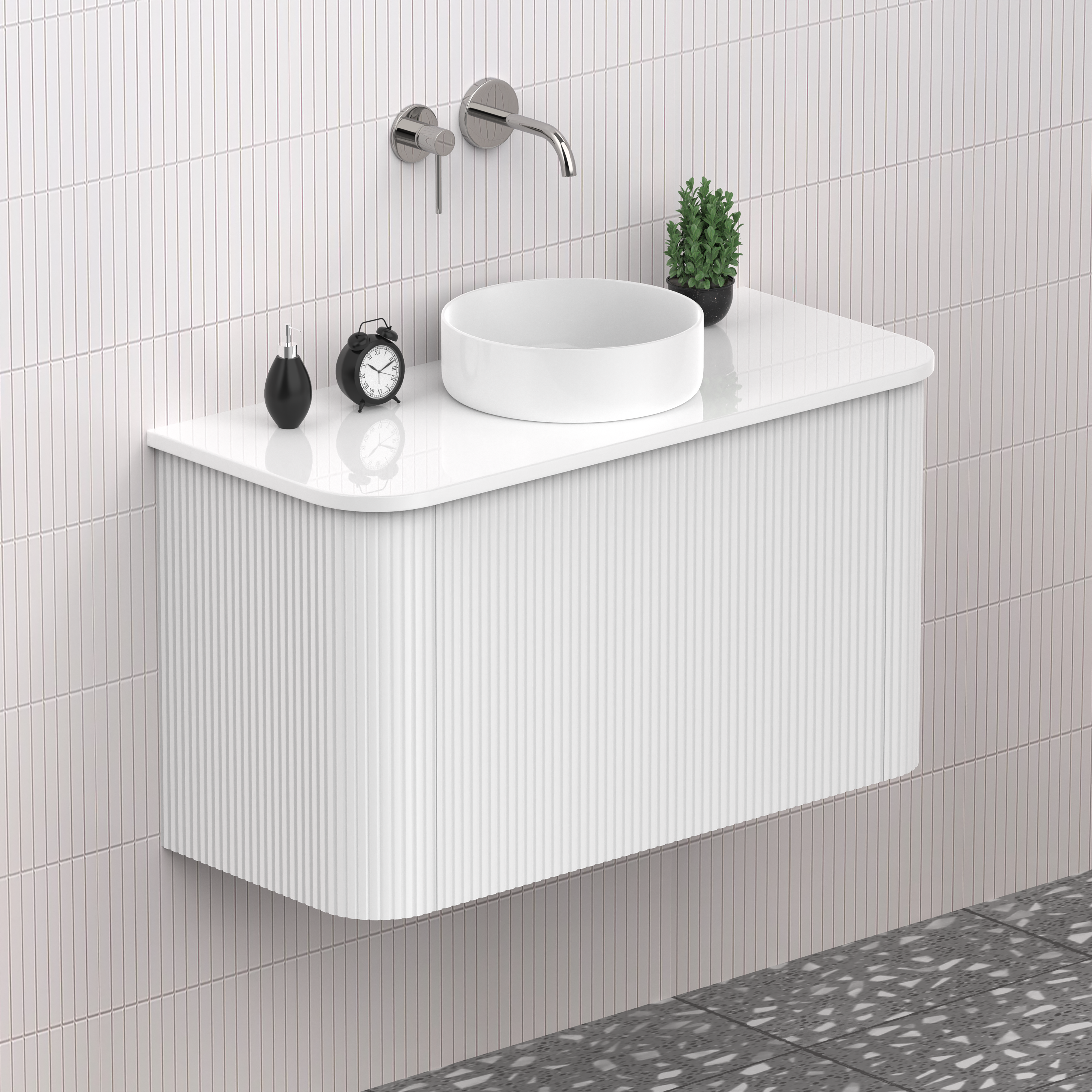 Matte White 900mm Fluted Wall Hung Vanity