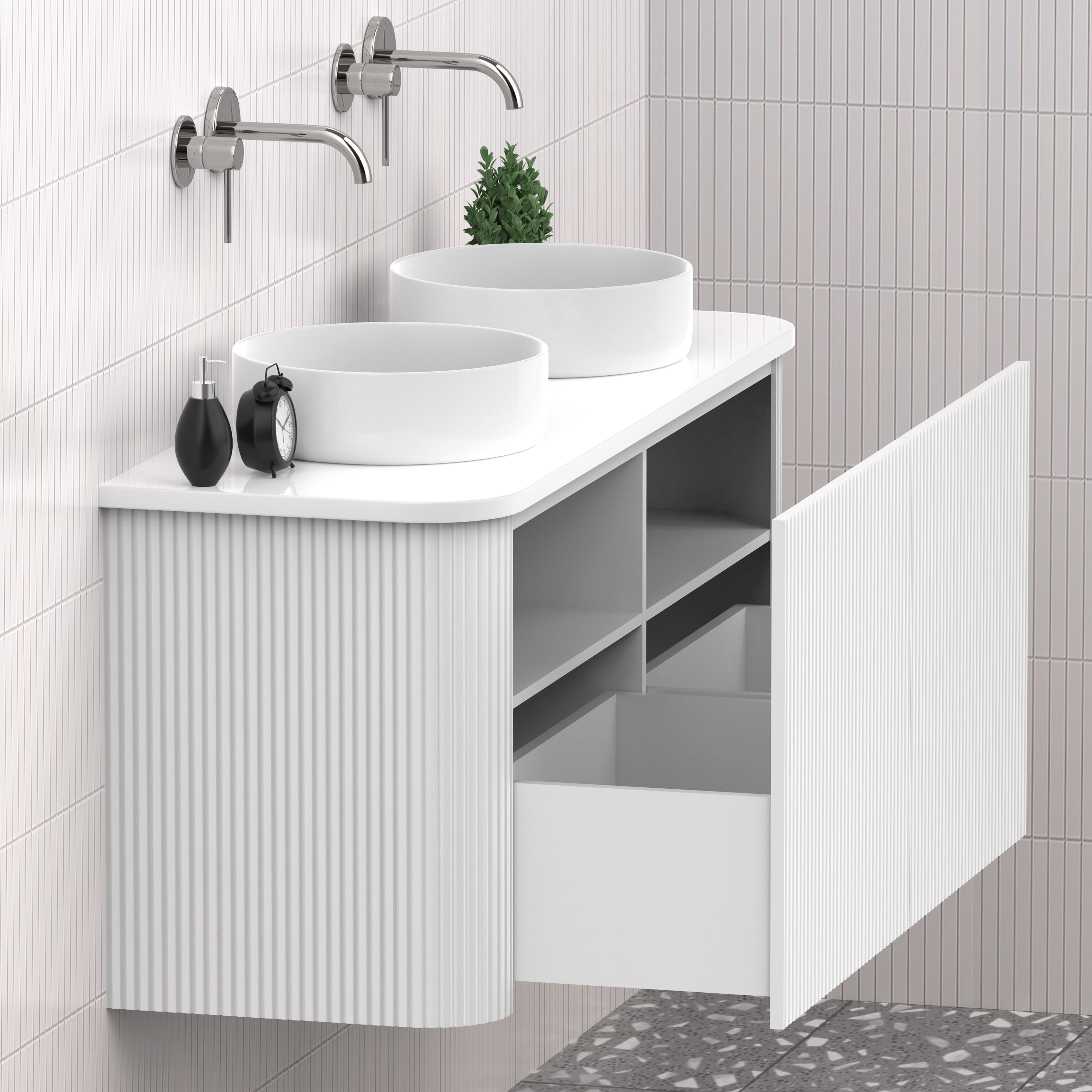 Matte White 1200mm Fluted Wall Hung Vanity