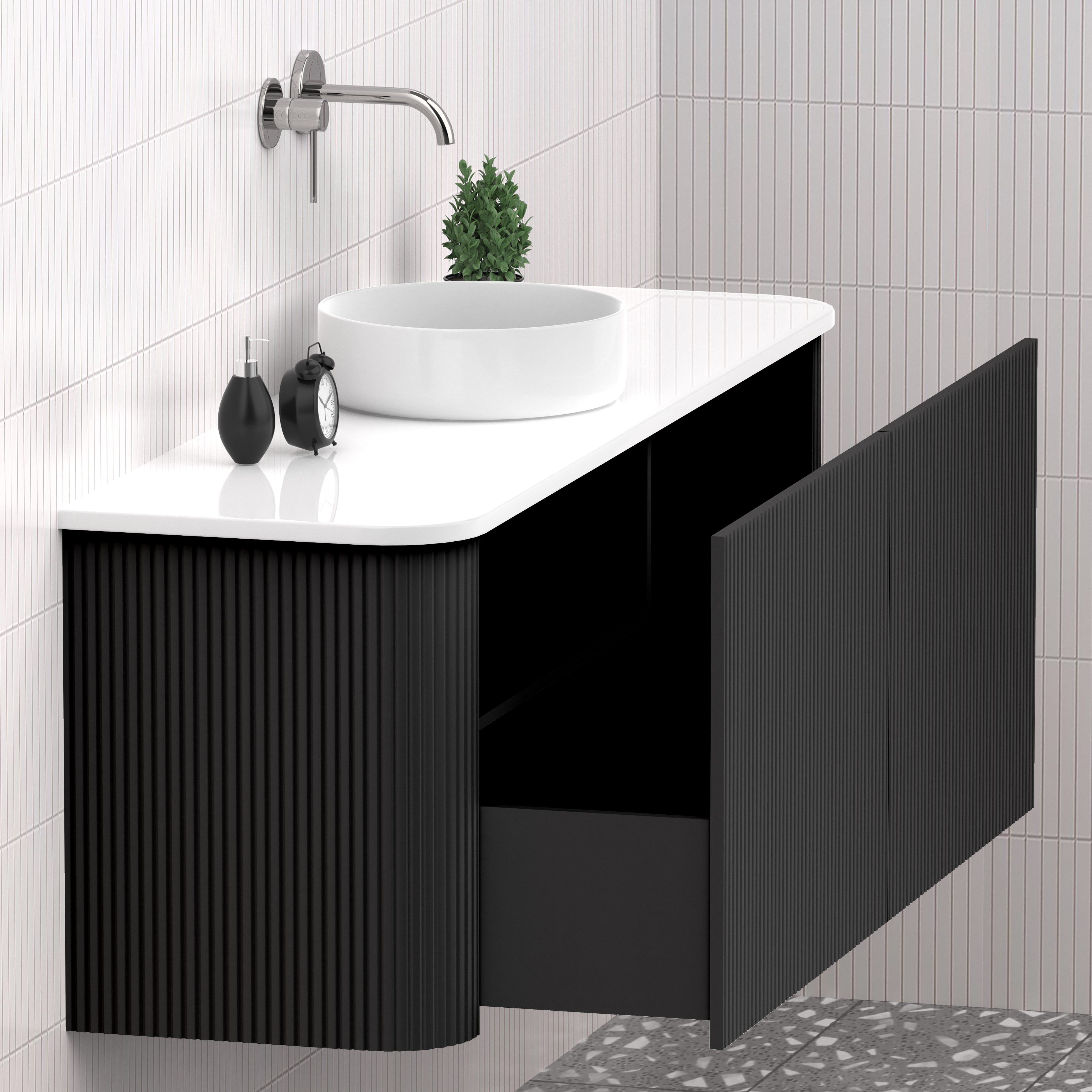 Matte Black 1500mm Fluted Wall Hung Vanity
