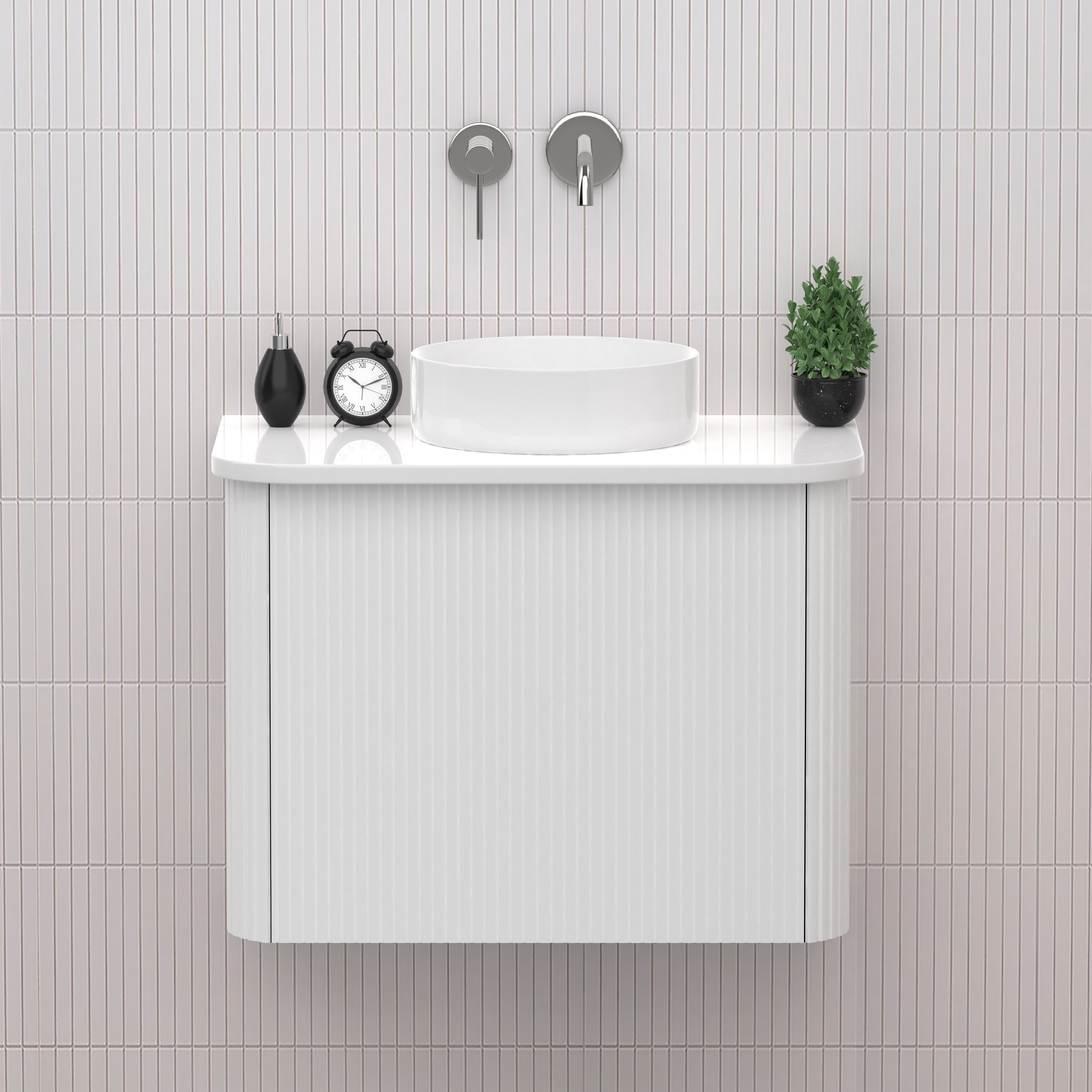 Matte White 600mm Fluted Wall Hung Vanity