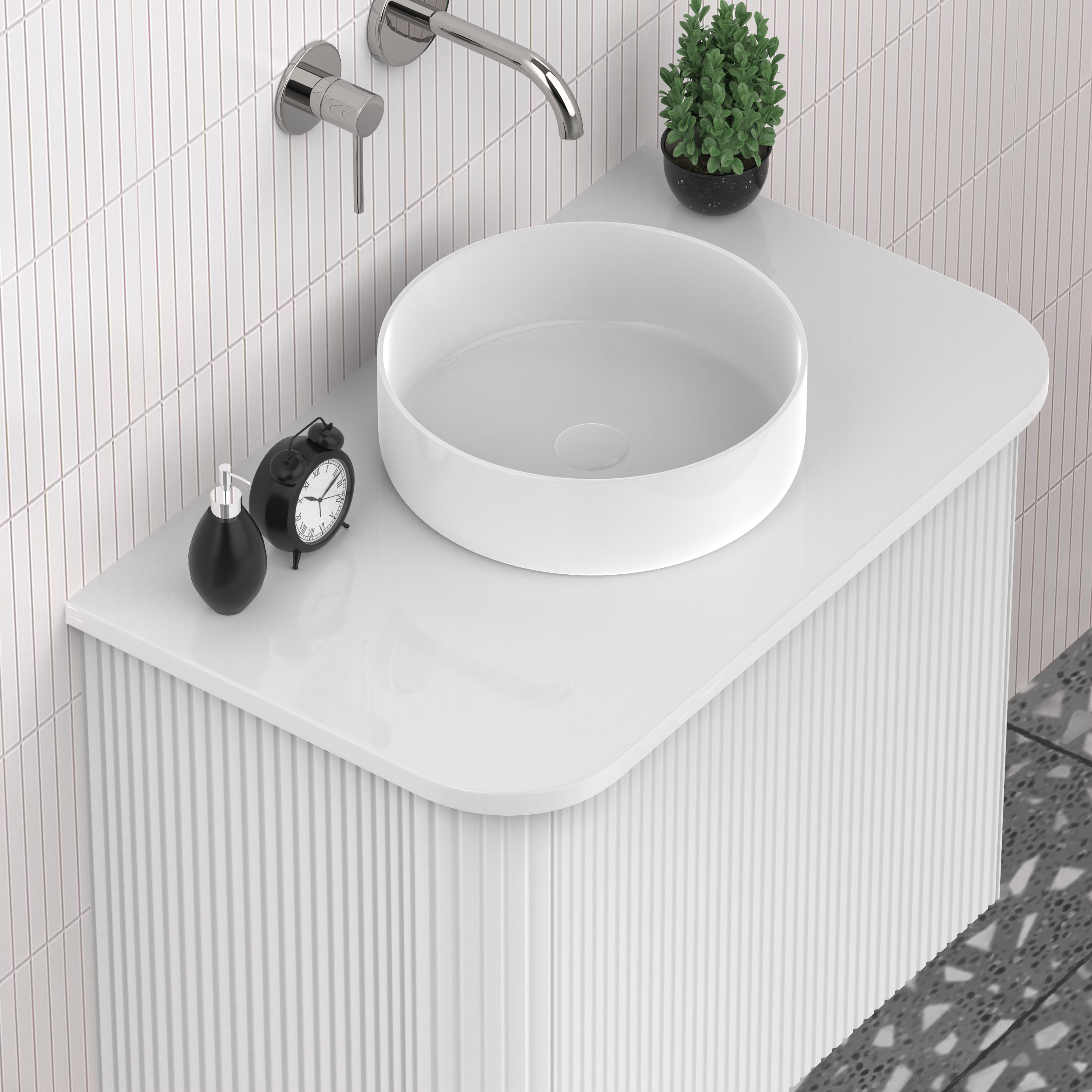 Matte White 600mm Fluted Wall Hung Vanity