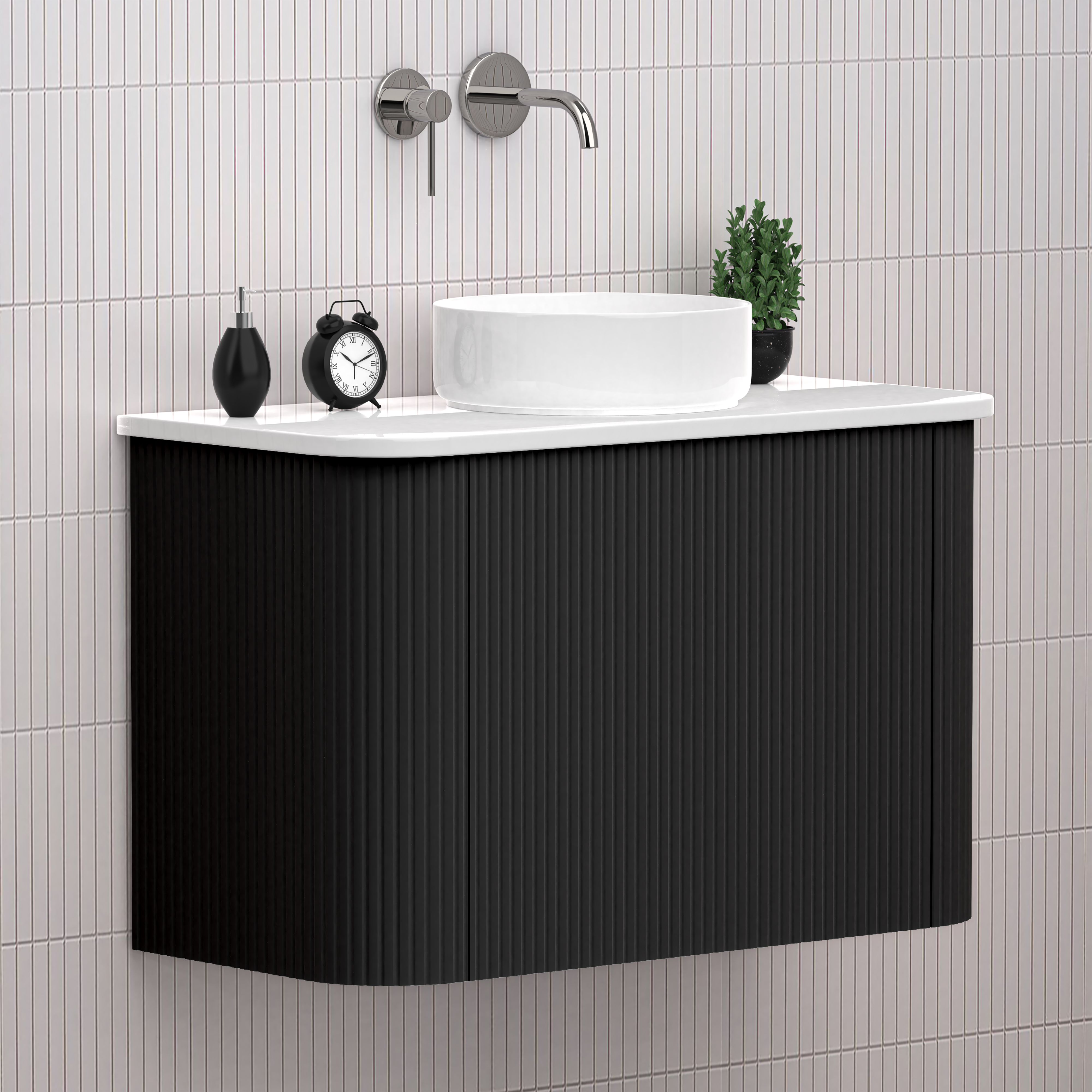 Matte Black 750mm Fluted Wall Hung Vanity