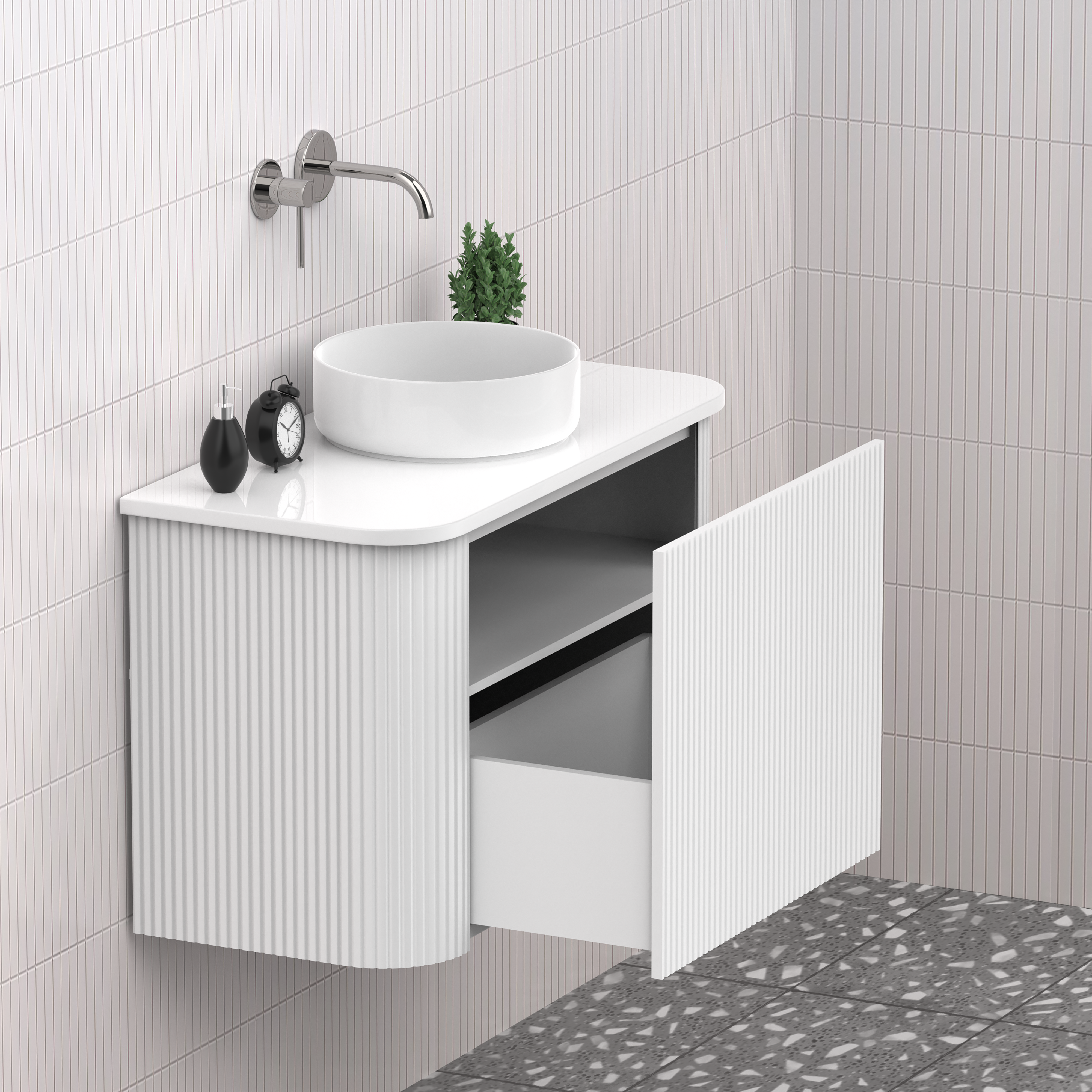 Matte White 750mm Fluted Wall Hung Vanity
