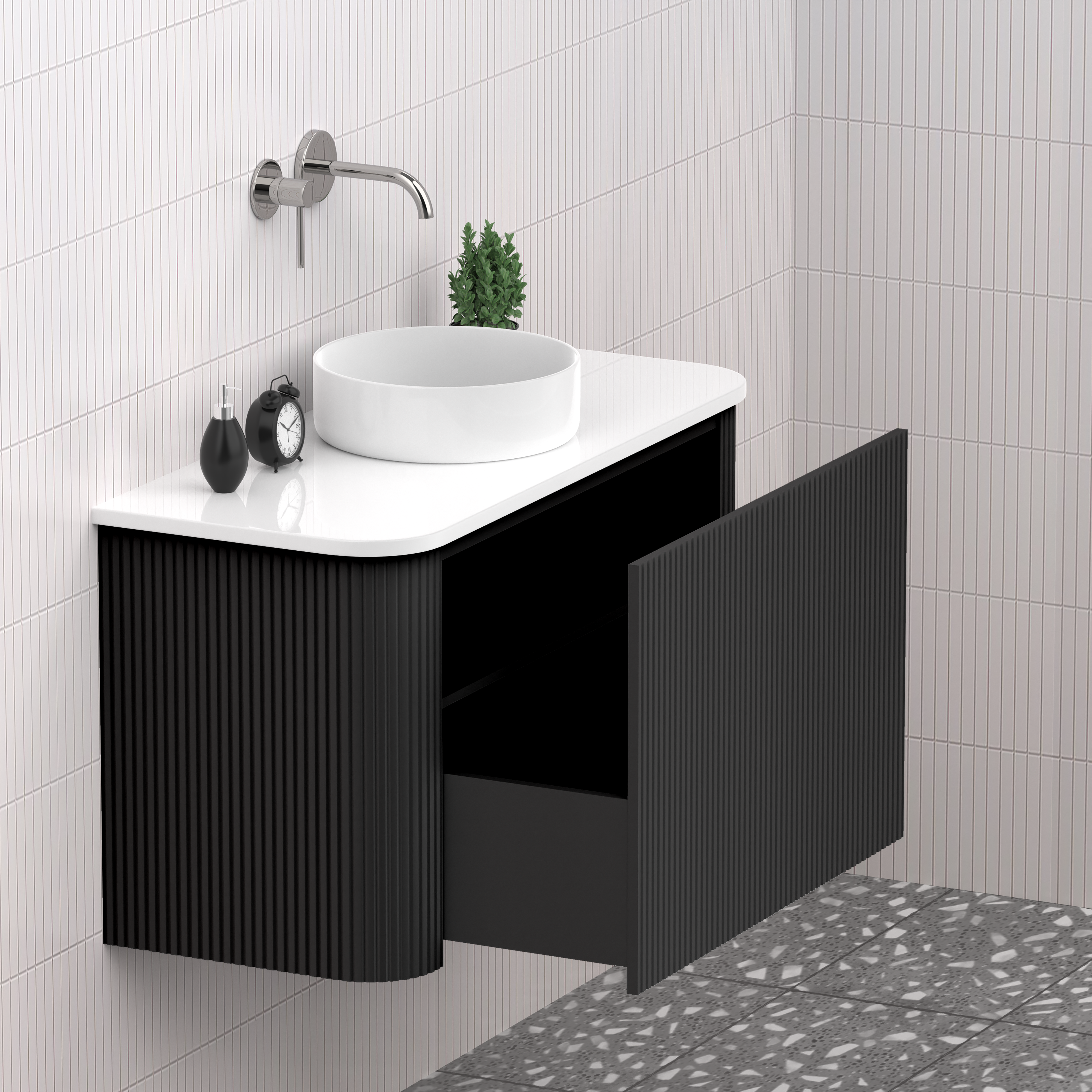 Matte Black 900mm Fluted Wall Hung Vanity