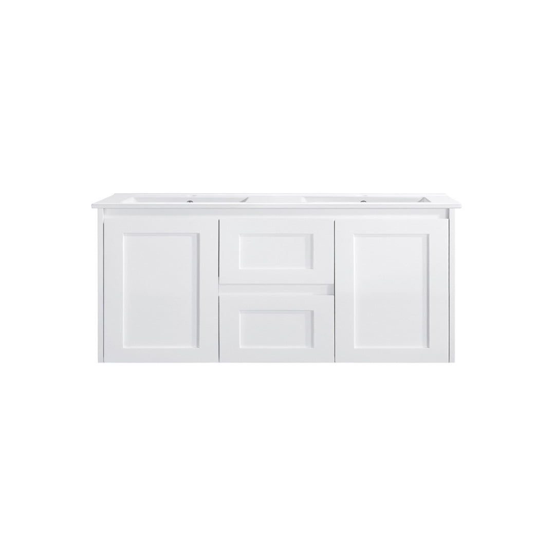Matte White Shaker 1200mm Double Wall Hung Vanity