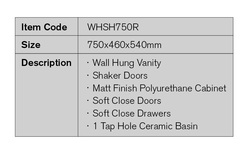 Matte White Shaker 750mm Freestanding Vanity