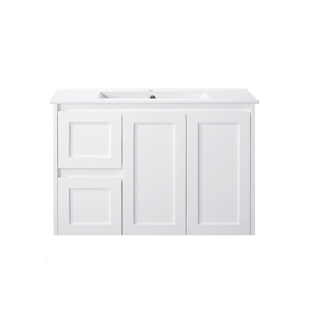 Matte White Shaker 900mm Wall Hung Vanity